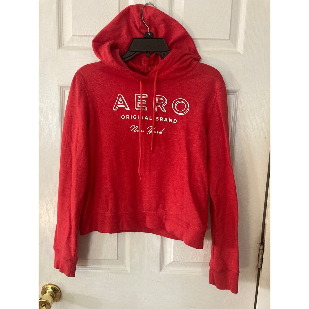 Aeropostale Womens Red Graphic Hoodie Sweatshirt Aero New York Small Pullover